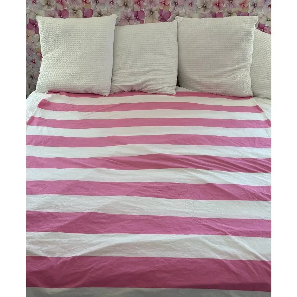 Pottery Barn Kids Twin Duvet Cover Pink White Stripe Cotton Girl Bedroom Bedding